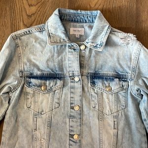 EUC True Craft. Distressed denim jacket. Size XS. Light wash. 80s style.
